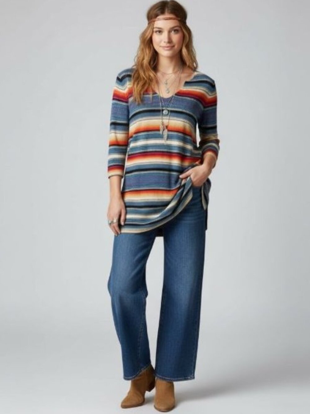 Ralph Lauren SZ Small Striped Linen Lagenlook Festival Sweater Dress Multi